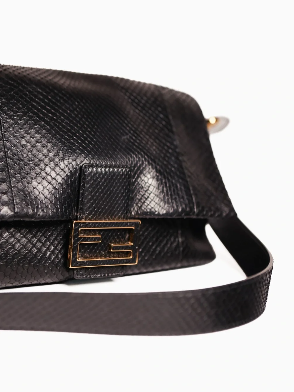 Fendi MAMMA BAGUETTE MEDIUM  Black python leather bag